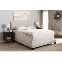 Baxton Studio CF8747B-Beige-Queen Brookfield Modern and Contemporary Beige Fabric Upholstered Grid-tufting Queen Size Bed